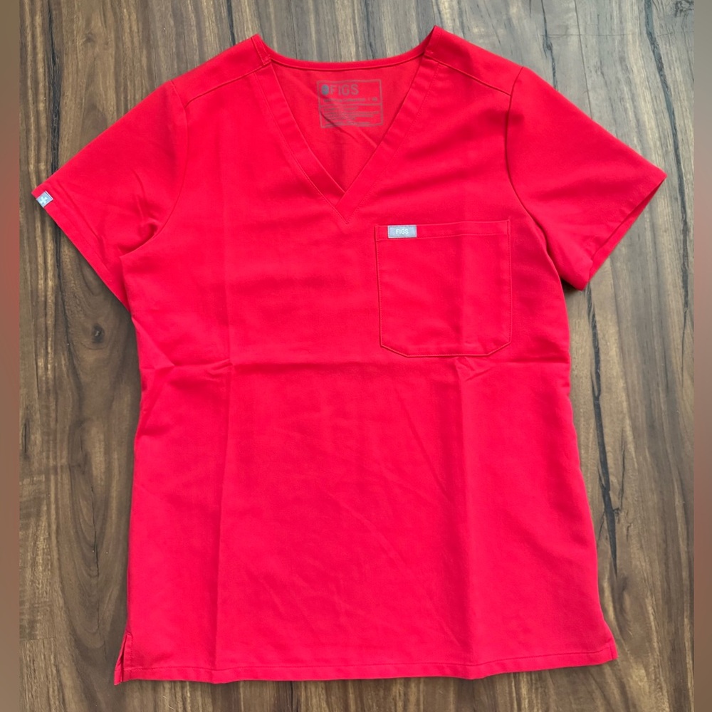Figs Bright Red V-Neck Women's Scrub Top